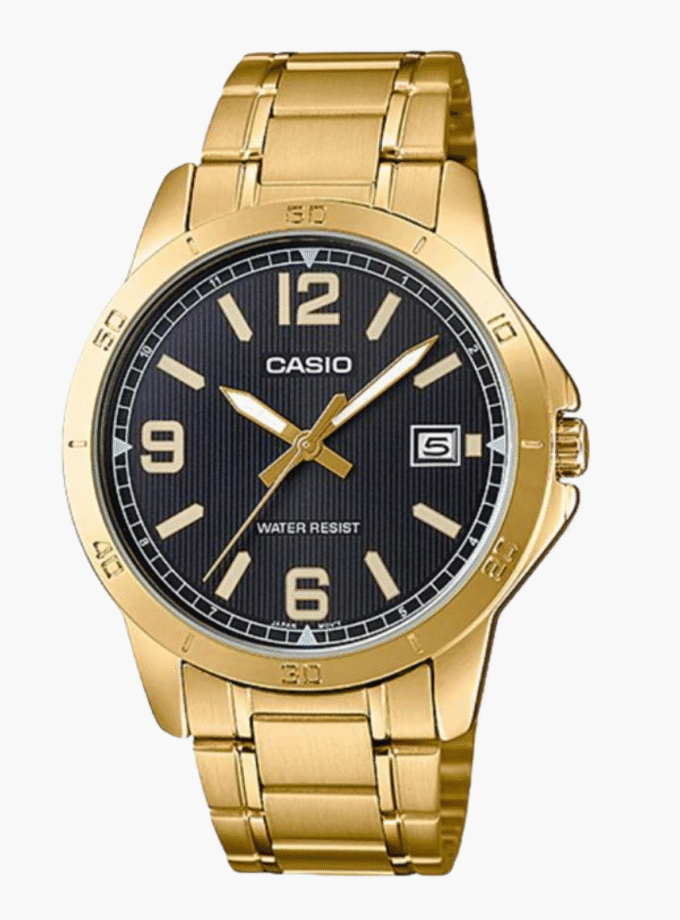 Montre CASIO Homme - Bracelet Dorée En Acier Inoxydable - Résistante à l'eau - 12 Mois De Garantie - MTP-V004G-1BUDF