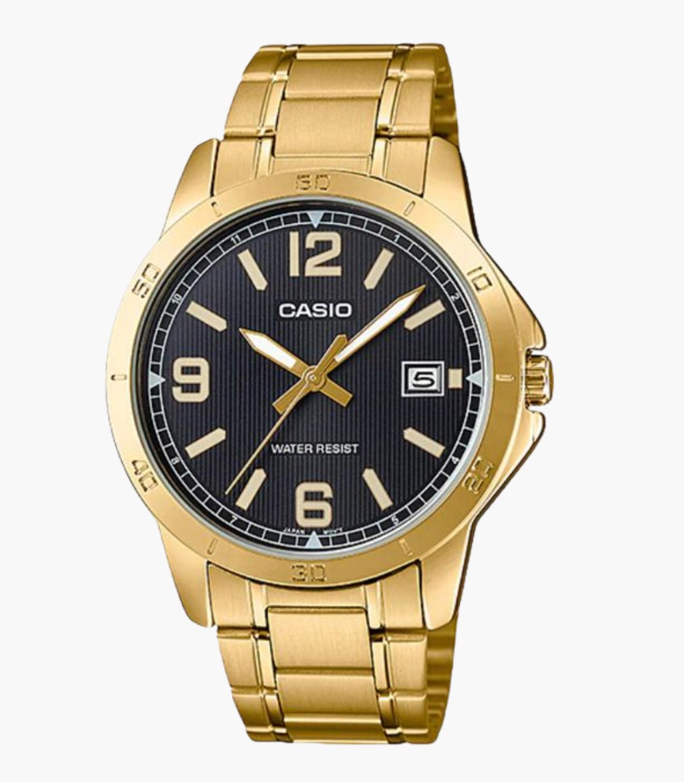 Montre CASIO Homme - Bracelet Dorée En Acier Inoxydable - Résistante à l'eau - 12 Mois De Garantie - MTP-V004G-1BUDF