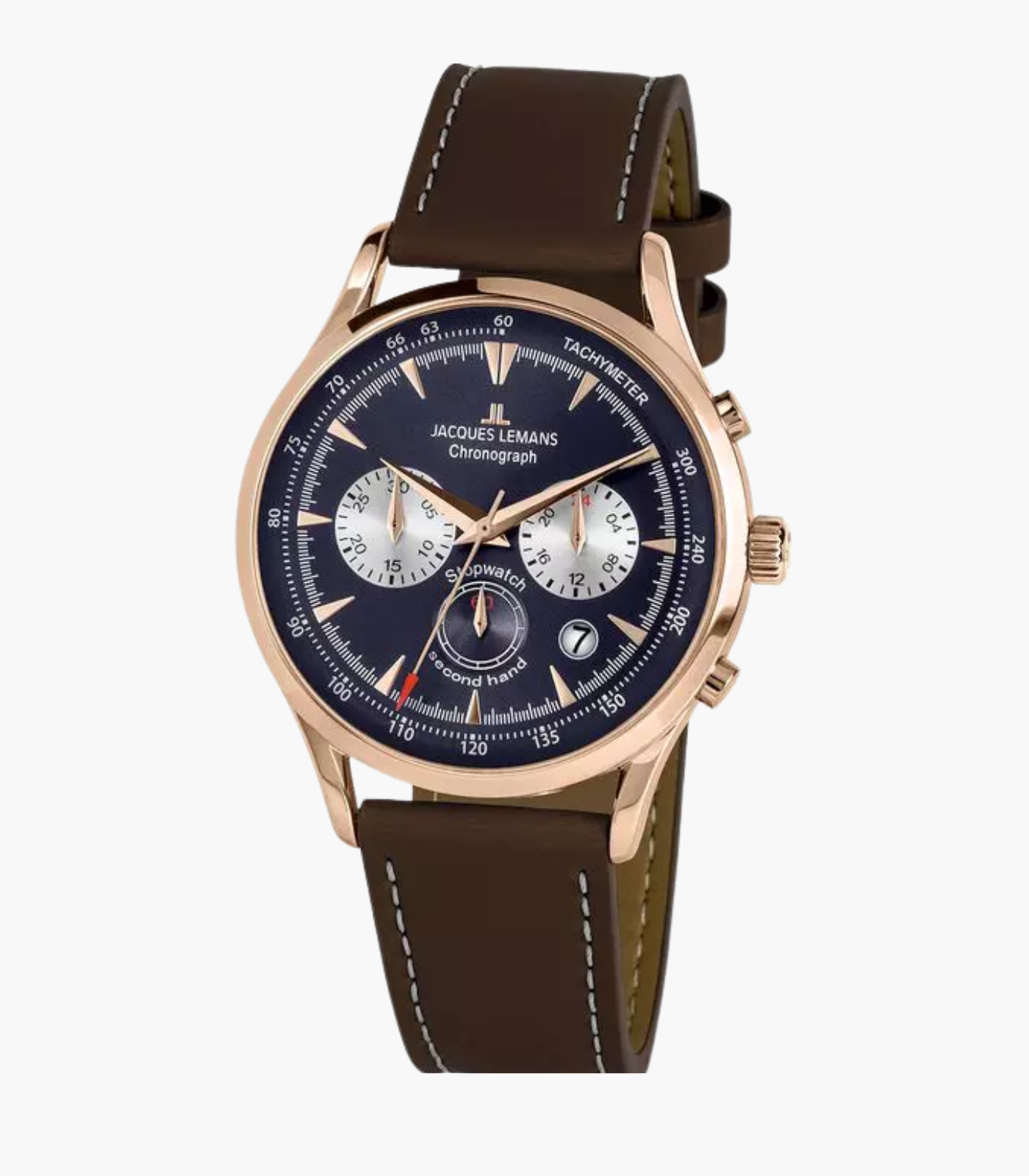 Montre Jacques Lemans Homme - Bracelet En Cuir Véritable Marron - Cadran Rond Bleu - Etanche - Garantie 12 mois - 1-2068G