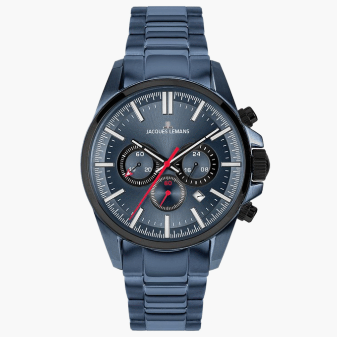 Montre Jacques Lemans Homme - Bracelet En Acier Inoxydable Bleu - Cadran Rond Bleu - Etanche - Garantie 12 mois - 1-2119G
