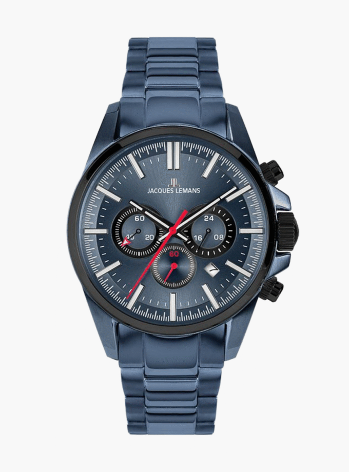 Montre Jacques Lemans Homme - Bracelet En Acier Inoxydable Bleu - Cadran Rond Bleu - Etanche - Garantie 12 mois - 1-2119G