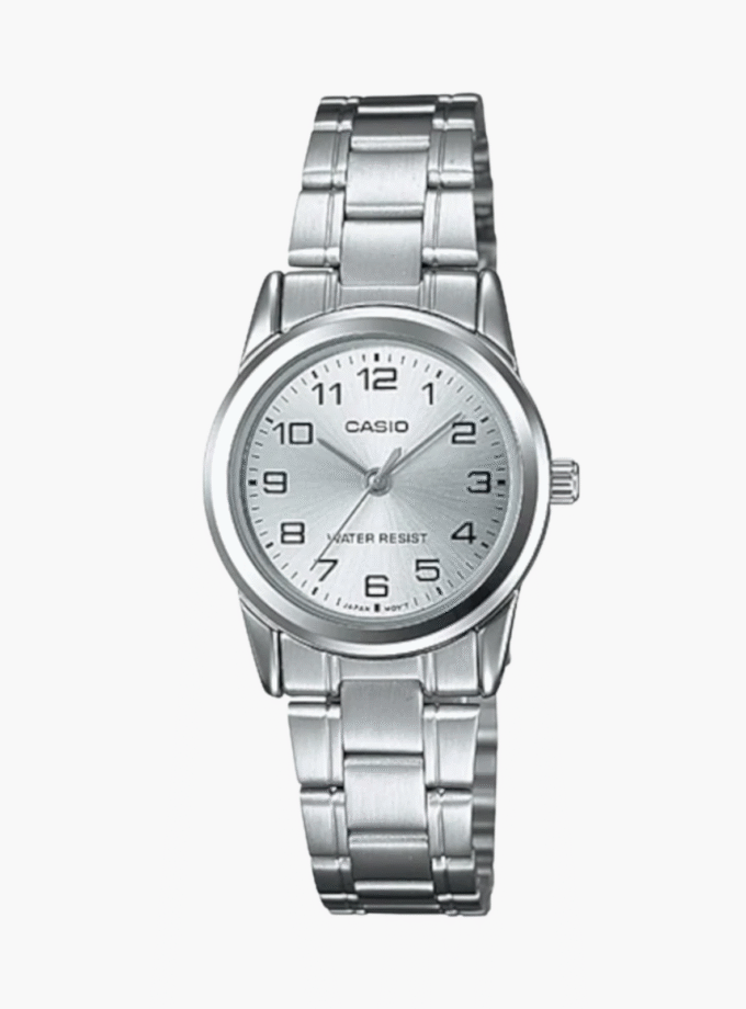 Montre CASIO Femme - Bracelet Gris En Acier Inoxydable - Cadran Blanc - 12 Mois De Garantie - LTP-V001D-7BUDF