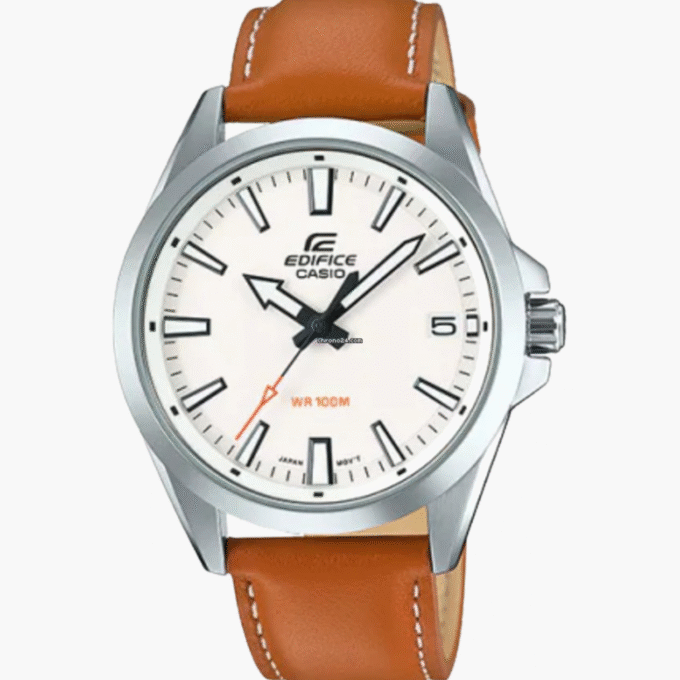 Montre CASIO Homme - Bracelet Marron En Cuir Véritable - Cadran Blanc - 12 Mois De Garantie - EFV-100L-7AVUDF