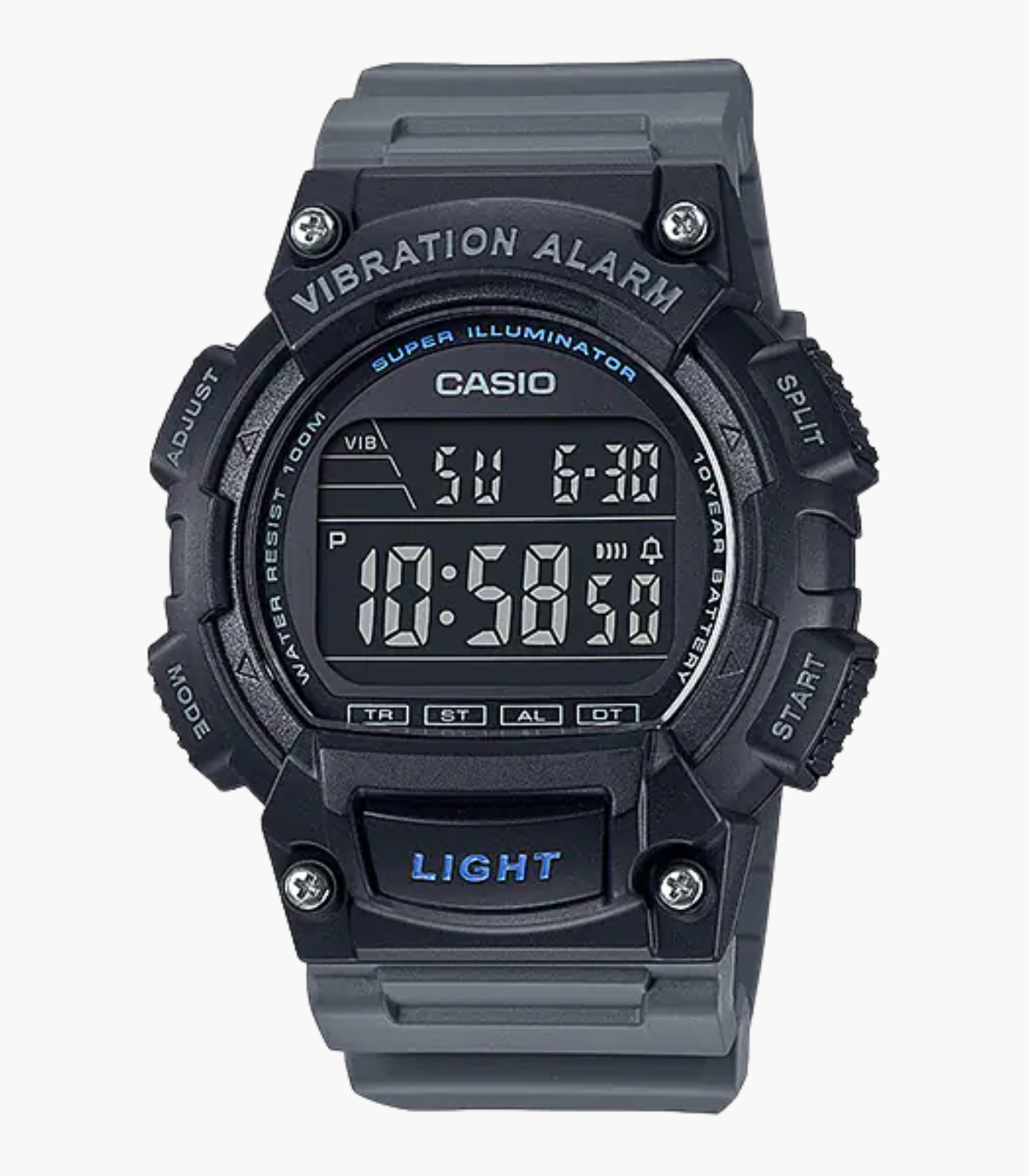 Montre Homme - Casio - Digital, Alarme Vibration, Étanche 100M, LED, Longue Autonomie - Résine - Noir - W-736H-8BVDF