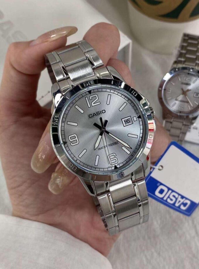 montre bracelet homme casio collection mtp v004d 7b2udf bracelet gris en acier inoxydable résistante à l'eau