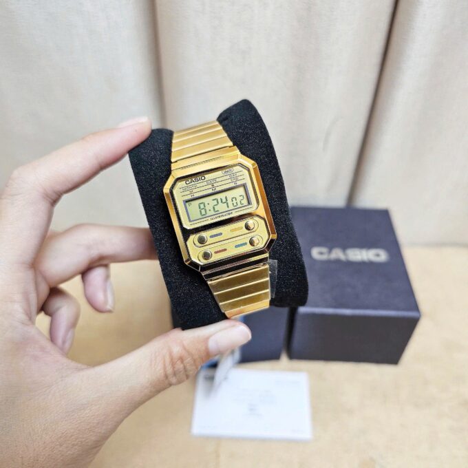 Montre-Bracelet Jeunesse- Casio A100WEG-9ADF - Bracelet Dorée en Acier Inoxydable