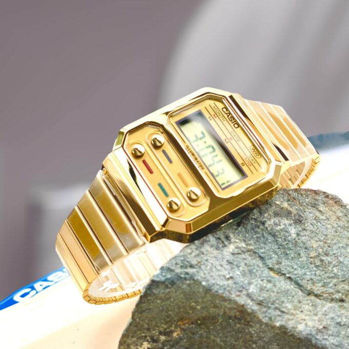 Montre-Bracelet Jeunesse- Casio A100WEG-9ADF - Bracelet Dorée en Acier Inoxydable