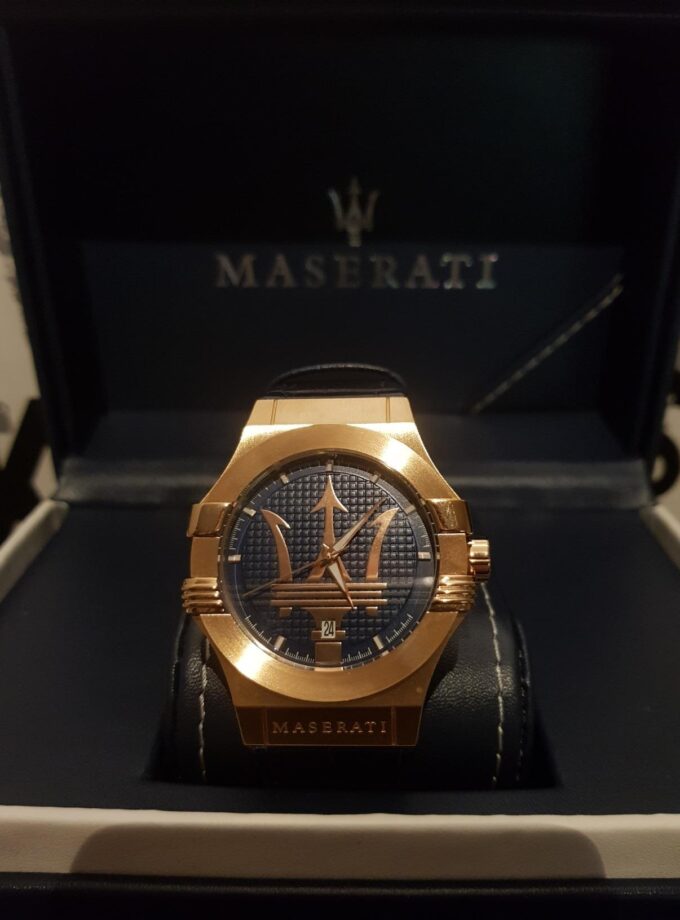 Montre-Bracelet Homme - Maserati Montre Potenza Blue Dial R8851108027 - Bracelet En Cuir Croco Noir Avec Dateur