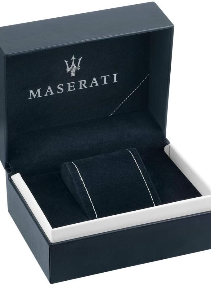 Montre-Bracelet Homme - Maserati Montre Potenza Blue Dial R8851108027 - Bracelet En Cuir Croco Noir Avec Dateur