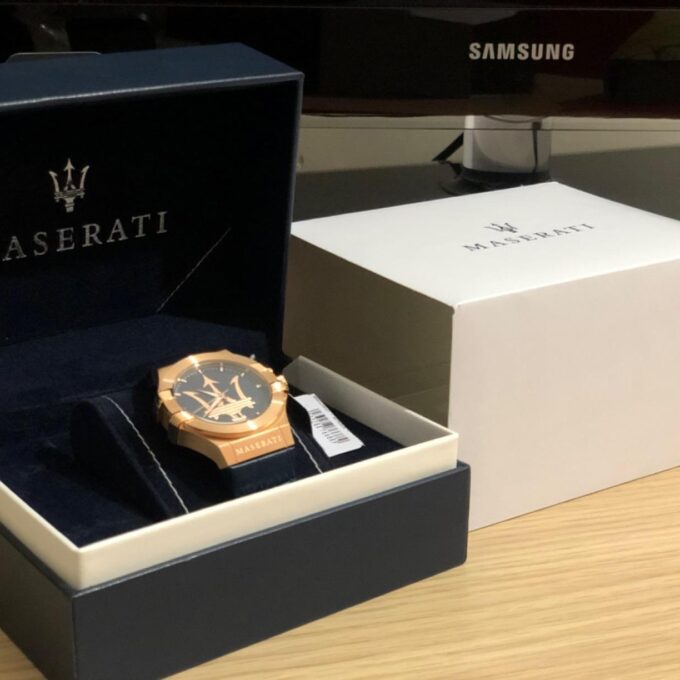 Montre-Bracelet Homme - Maserati Montre Potenza Blue Dial R8851108027 - Bracelet En Cuir Croco Noir Avec Dateur