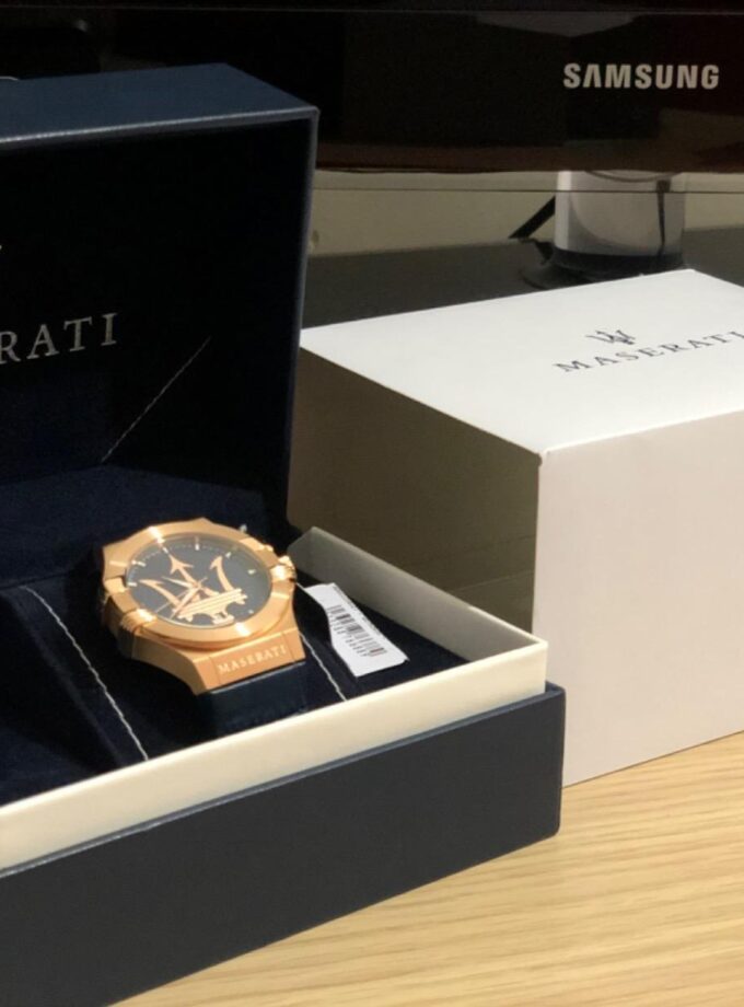 Montre-Bracelet Homme - Maserati Montre Potenza Blue Dial R8851108027 - Bracelet En Cuir Croco Noir Avec Dateur