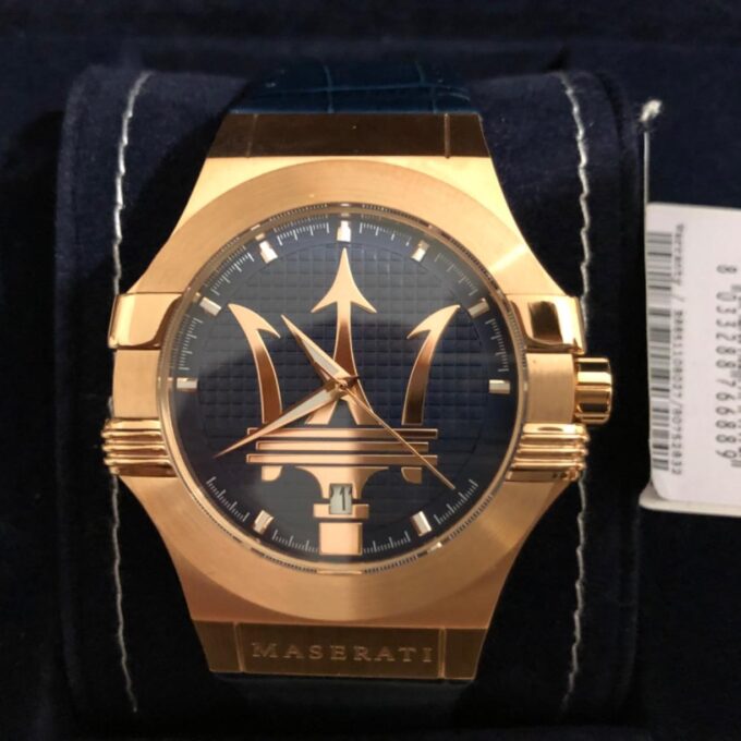 montre bracelet homme maserati montre potenza blue dial r8851108027 bracelet en cuir croco noir avec dateur