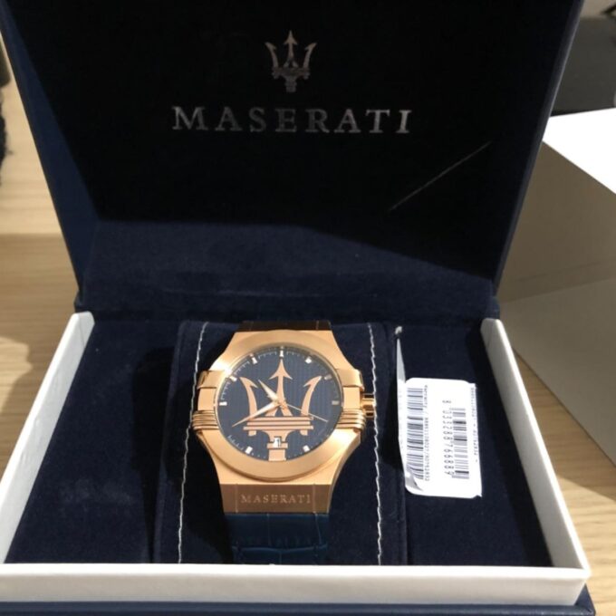 Montre-Bracelet Homme - Maserati Montre Potenza Blue Dial R8851108027 - Bracelet En Cuir Croco Noir Avec Dateur