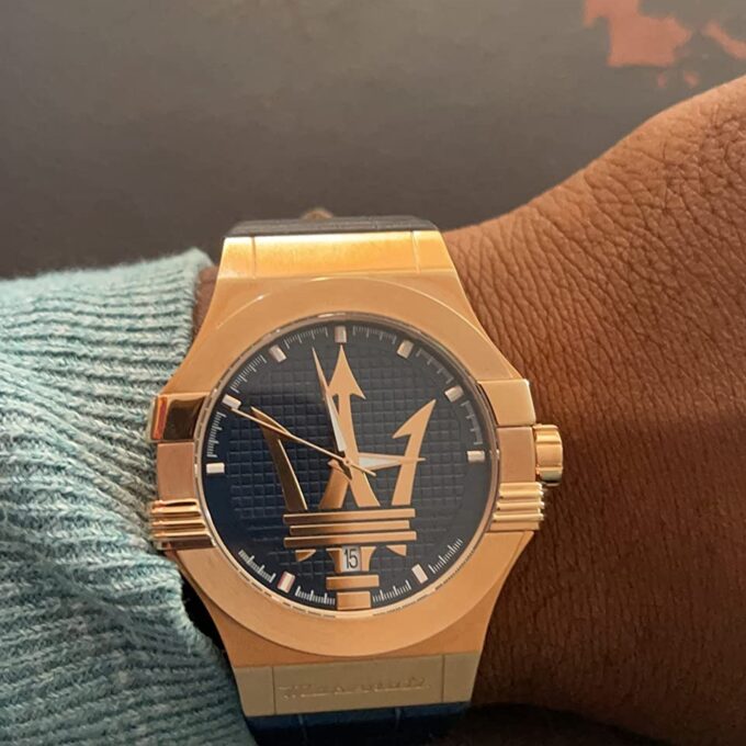 Montre-Bracelet Homme - Maserati Montre Potenza Blue Dial R8851108027 - Bracelet En Cuir Croco Noir Avec Dateur