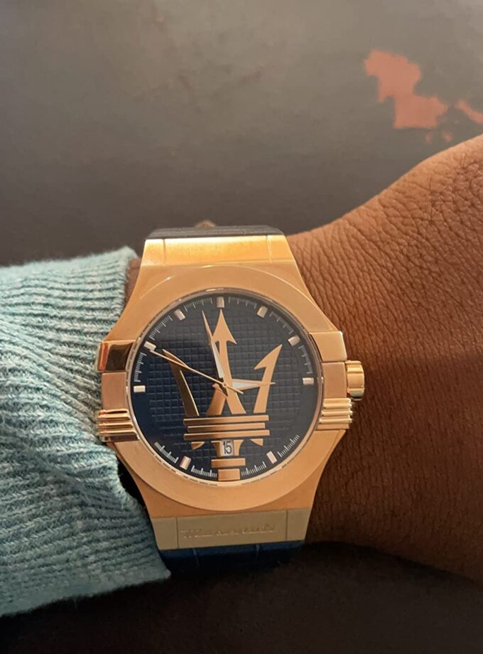 Montre-Bracelet Homme - Maserati Montre Potenza Blue Dial R8851108027 - Bracelet En Cuir Croco Noir Avec Dateur