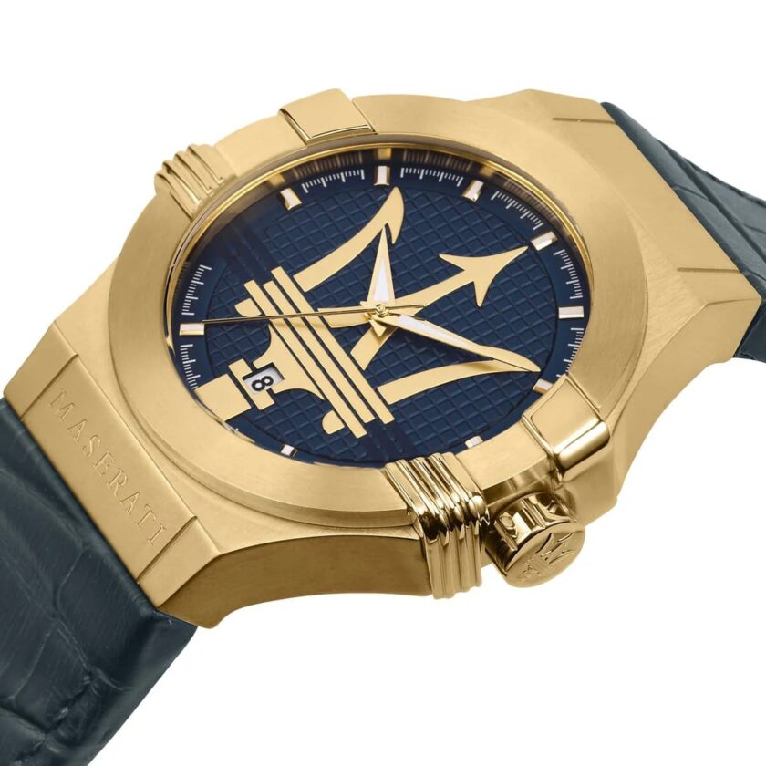montre bracelet homme maserati montre potenza blue dial r8851108027 bracelet en cuir croco noir avec dateur