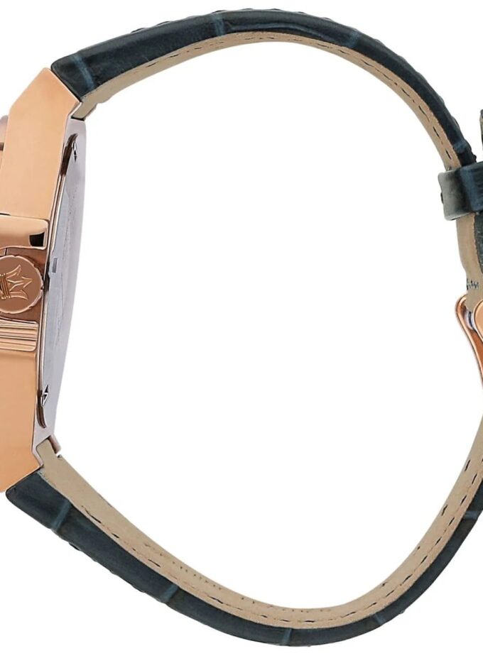 Montre-Bracelet Homme - Maserati Montre Potenza Blue Dial R8851108027 - Bracelet En Cuir Croco Noir Avec Dateur