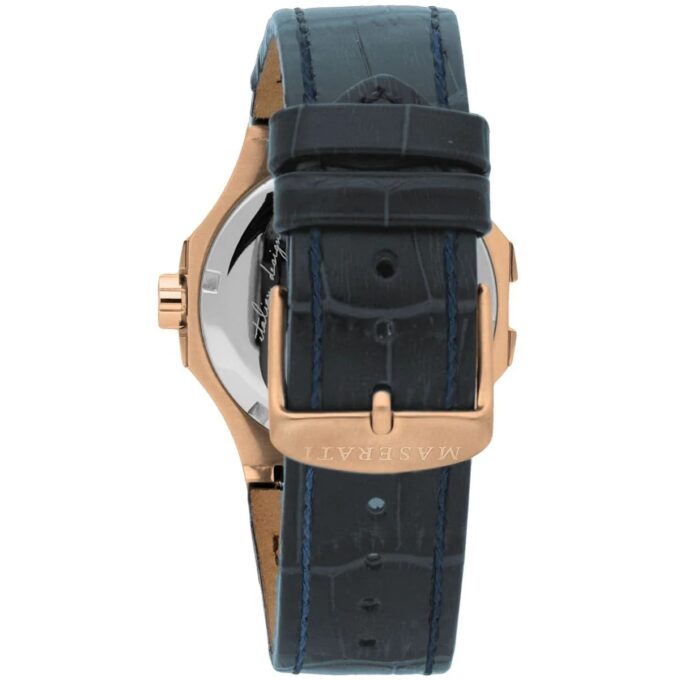 Montre-Bracelet Homme - Maserati Montre Potenza Blue Dial R8851108027 - Bracelet En Cuir Croco Noir Avec Dateur