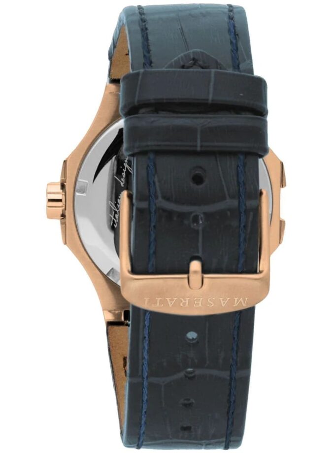 Montre-Bracelet Homme - Maserati Montre Potenza Blue Dial R8851108027 - Bracelet En Cuir Croco Noir Avec Dateur