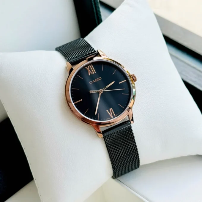 Montre-Bracelet Femme - Casio Collection LTP-E157MRB-1BDF - Bracelet Noir En Acier Inoxydable