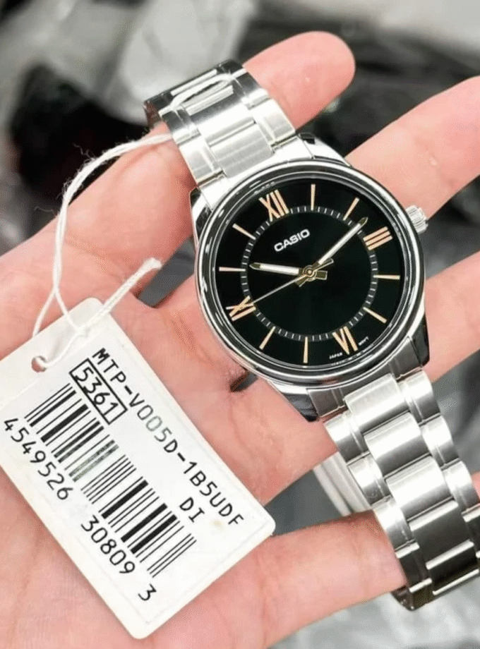 Montre-Bracelet Homme - Casio Collection MTP-V005D-1B5UDF - Bracelet Gris Avec Fond Noir En Acier Inoxydable