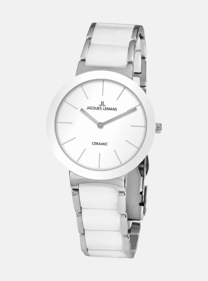 Montre Homme Jaques Lemans 42-8B - Bracelet Gris avec Fond Blanc En Acier Céramique
