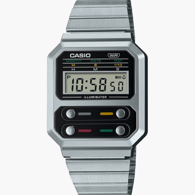 Montre-Bracelet Jeunesse - Casio A100WE-1ADF - Bracelet Gris en Acier Inoxydable