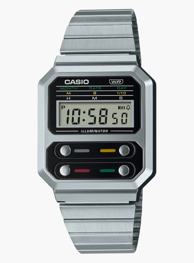 Montre-Bracelet Jeunesse - Casio A100WE-1ADF - Bracelet Gris en Acier Inoxydable