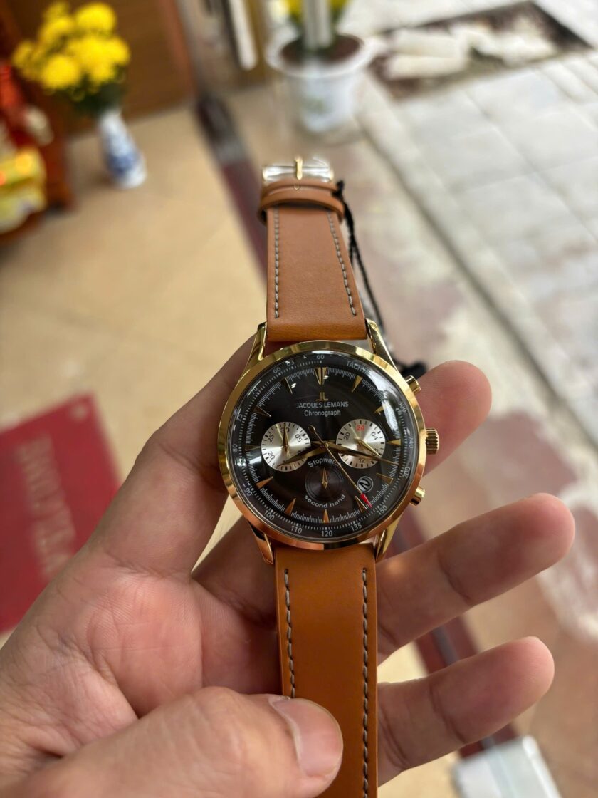 montre bracelet homme jacques lemans 1 2068j bracelet en marron en cuir véritable résistance à l'eau 5 atm
