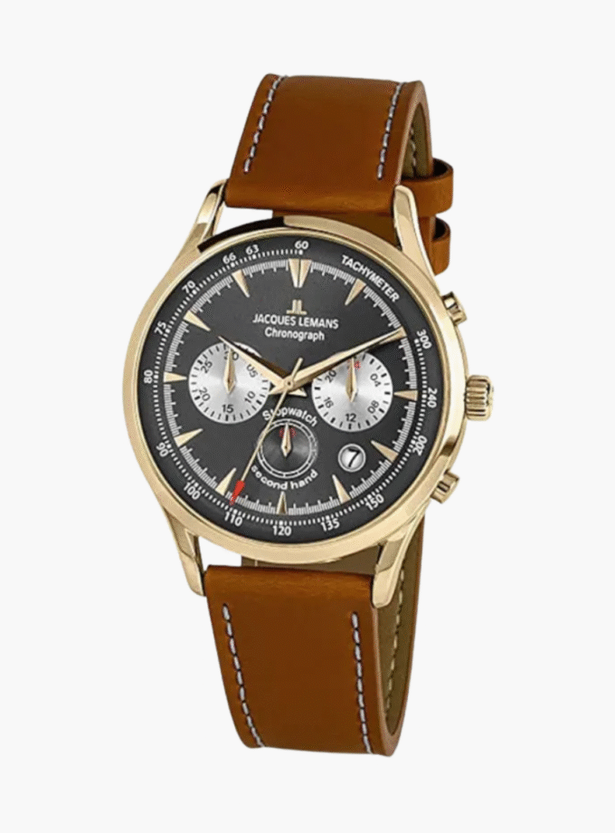 Montre-Bracelet Homme Jacques Lemans - 1-2068J - Bracelet en Marron en Cuir Véritable - Résistance à l'eau 5 ATM