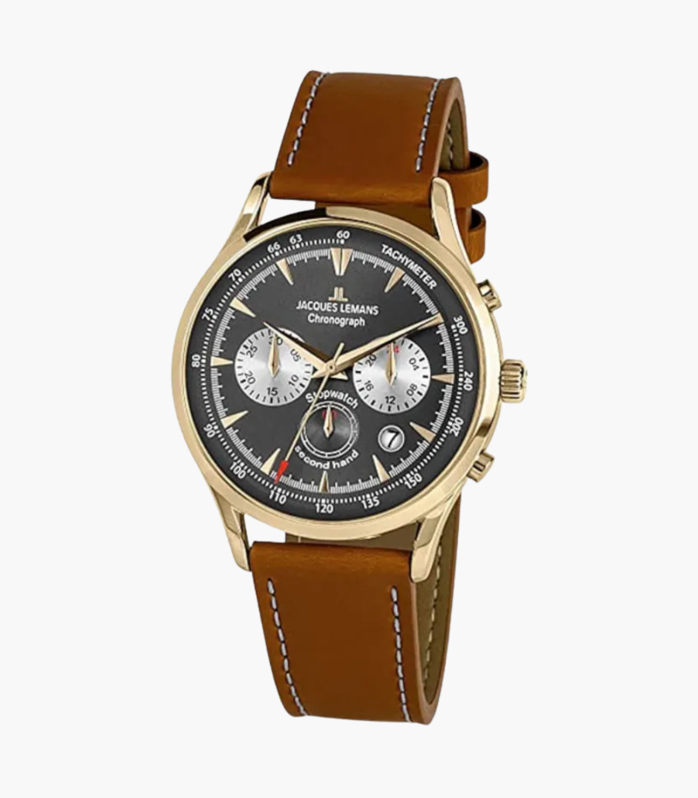 Montre-Bracelet Homme Jacques Lemans - 1-2068J - Bracelet en Marron en Cuir Véritable - Résistance à l'eau 5 ATM