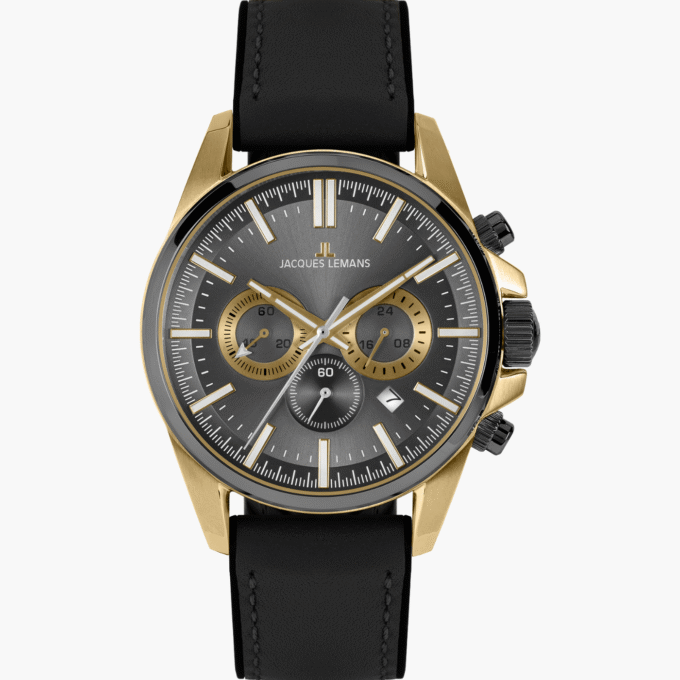 Montre Homme Jacques Lemans - 1-2119D - Bracelet Noir en Cuir Véritable - Résistance à l'Eau 10 ATM