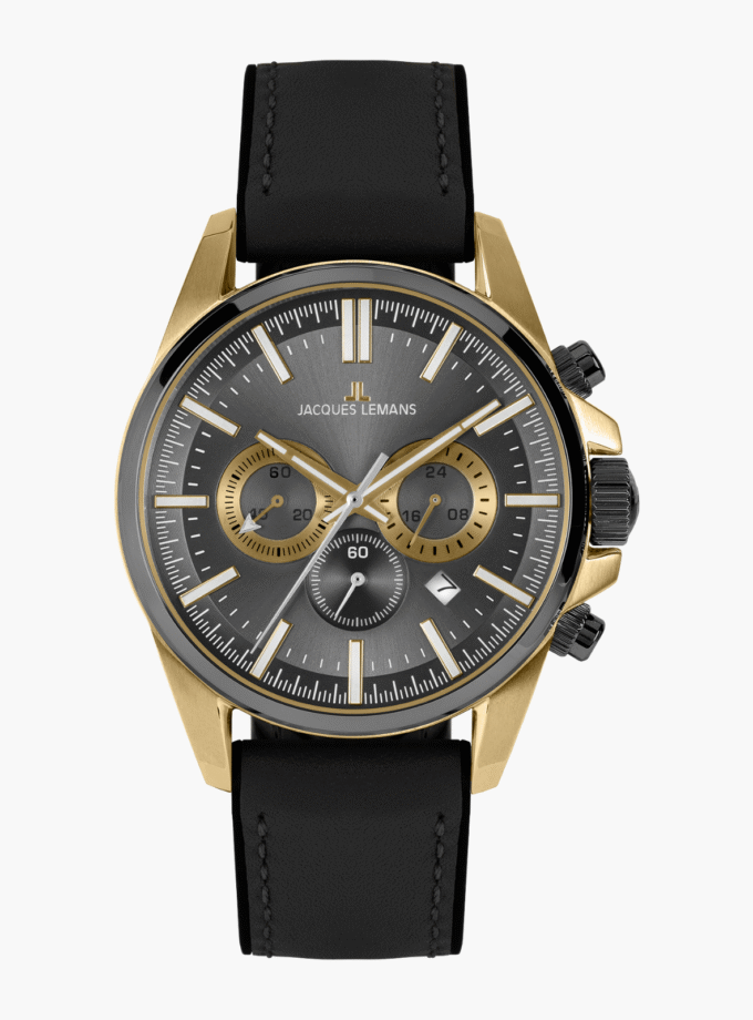 Montre Homme Jacques Lemans - 1-2119D - Bracelet Noir en Cuir Véritable - Résistance à l'Eau 10 ATM