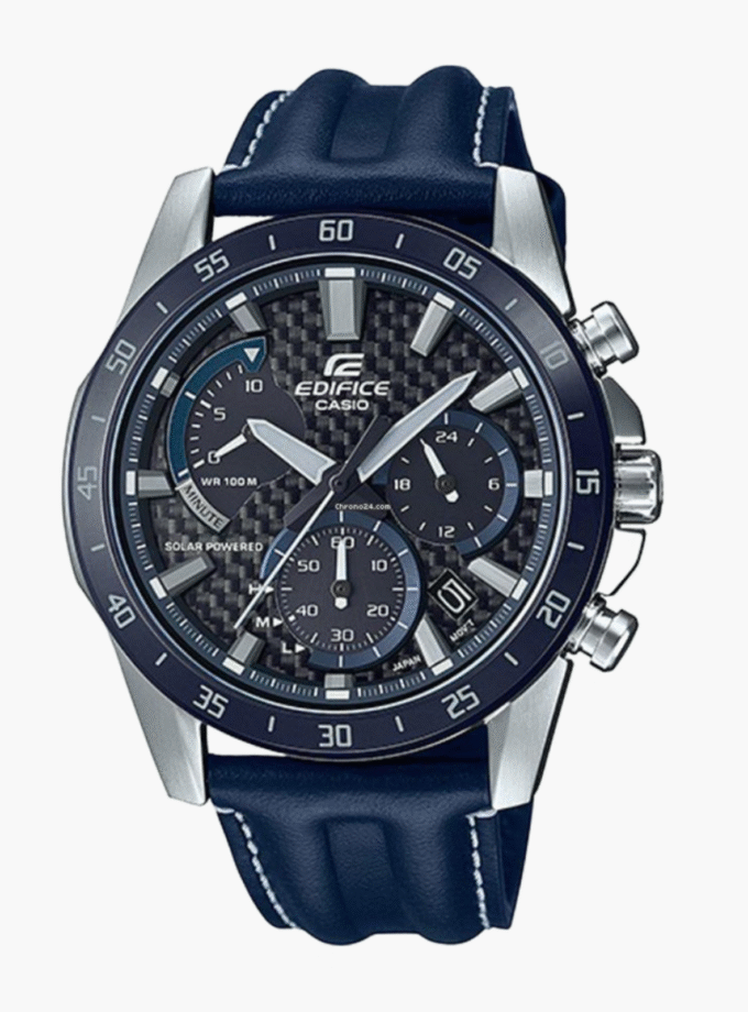 Bracelet-Montre Homme Casio Edifice - EQS-930BL-2AVUDF - Bracelet Bleu en Cuir Véritable - Resistance à l'eau 10 ATM
