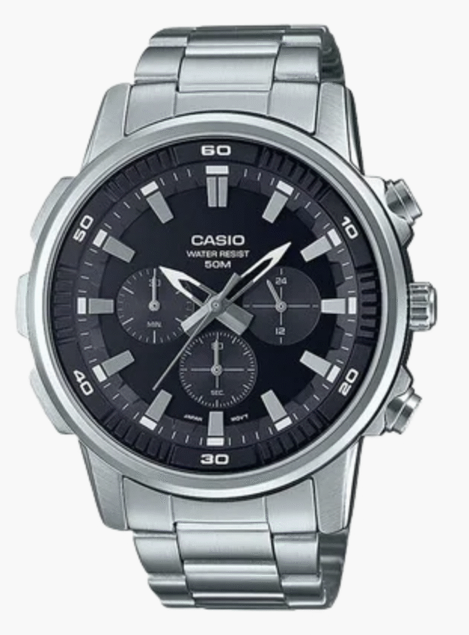 Montre Homme Casio Collection - MTP-E505D-1AVDF - Bracelet Gris en Acier Inoxydable - Résistance à l'eau 50 M