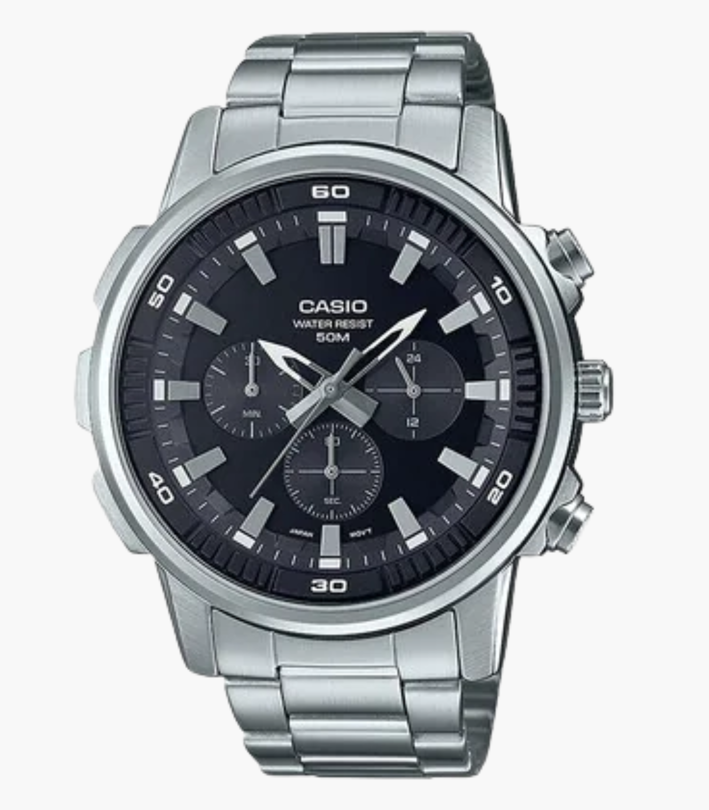Montre Homme Casio Collection - MTP-E505D-1AVDF - Bracelet Gris en Acier Inoxydable - Résistance à l'eau 50 M