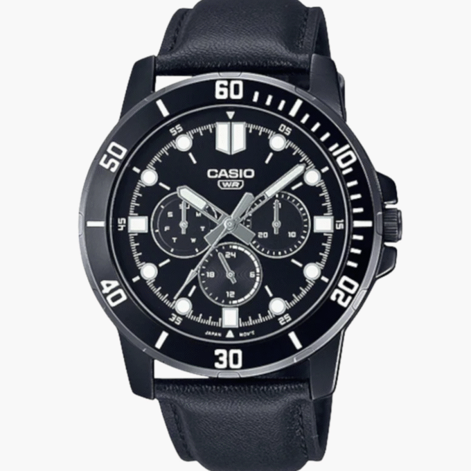 Montre Homme Casio Collection - MTP-VD300BL-1EUDF - Bracelet Noir En Cuir - Résistance à l'eau 30 M