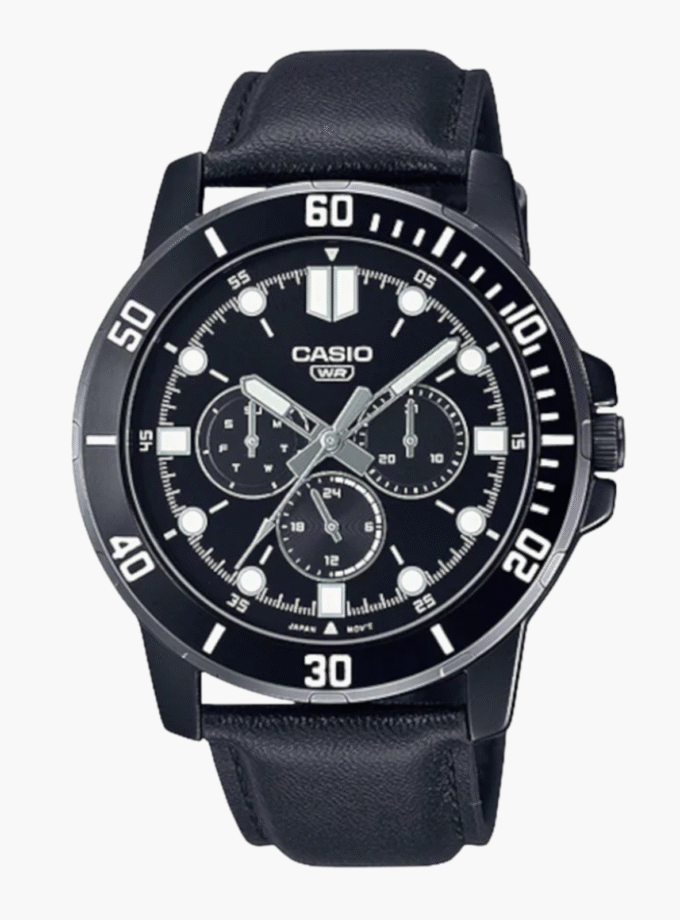 Montre Homme Casio Collection - MTP-VD300BL-1EUDF - Bracelet Noir En Cuir - Résistance à l'eau 30 M