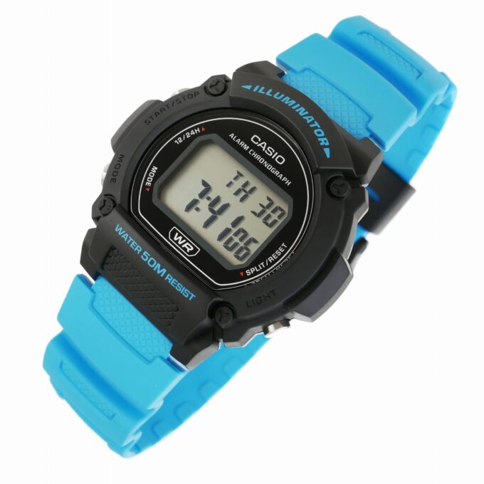 Montre Homme Casio Numérique W-219H-2A2V - Bracelet Bleu En Résine - Résistance à l'eau 5 ATM
