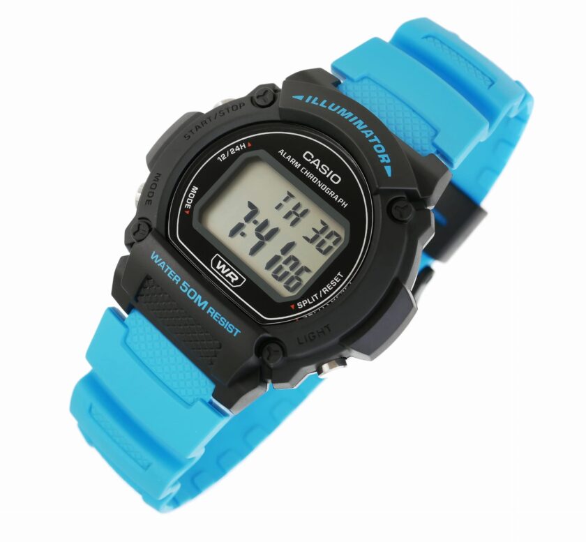 montre homme casio numérique w 219h 2a2v bracelet bleu en résine résistance à l'eau 5 atm