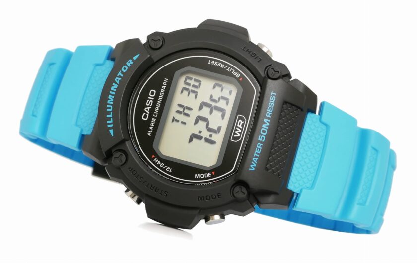 montre homme casio numérique w 219h 2a2v bracelet bleu en résine résistance à l'eau 5 atm