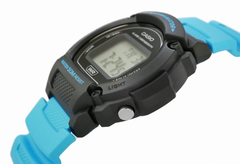 montre homme casio numérique w 219h 2a2v bracelet bleu en résine résistance à l'eau 5 atm