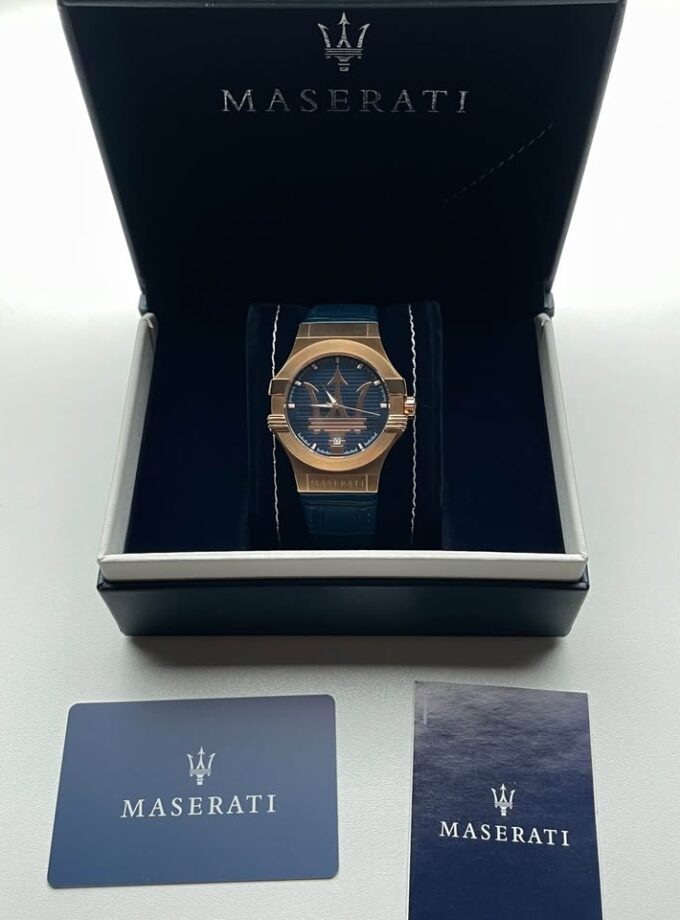 Montre Homme seul le temps Maserati Potenza - R8851108035 - Bracelet Noir en Cuir Véritable - Résistance à l'eau 10 ATM