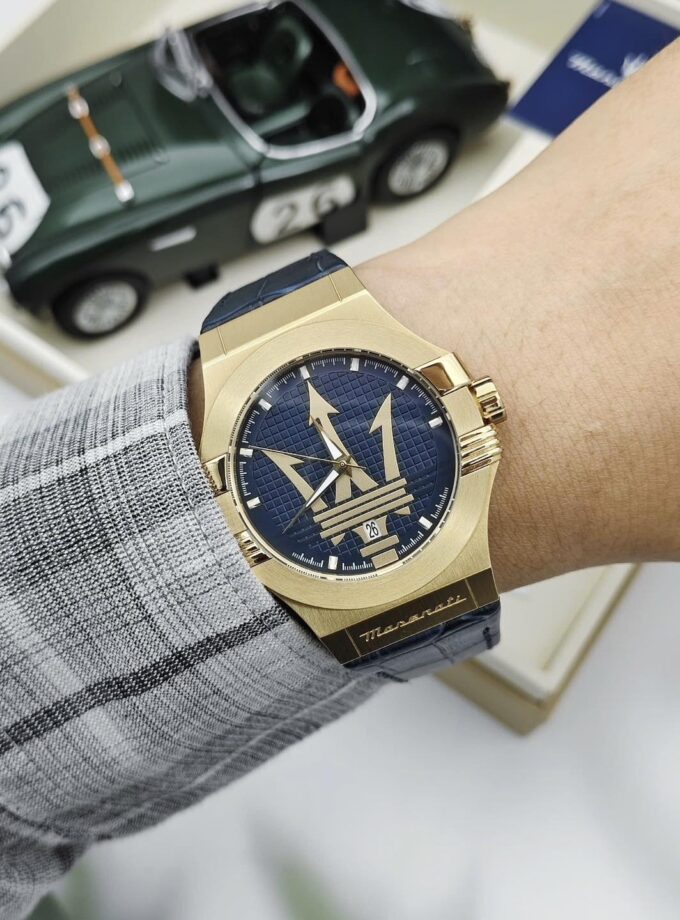 Montre Homme seul le temps Maserati Potenza - R8851108035 - Bracelet Noir en Cuir Véritable - Résistance à l'eau 10 ATM