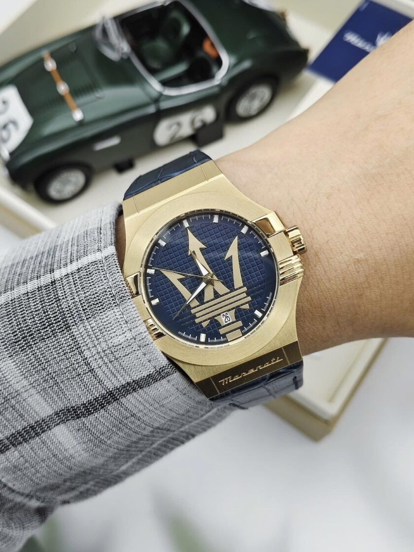 montre homme seul le temps maserati potenza r8851108035 bracelet noir en cuir véritable résistance à l'eau 10 atm