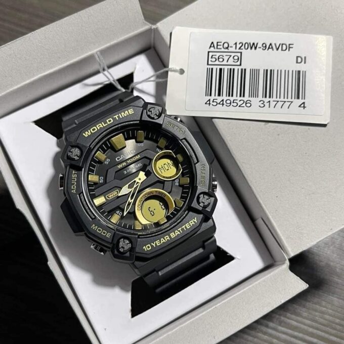 Montre Homme Casio Combinaison analogique-numérique AEQ-120W-9AV - Bracelet Noir en Résine - Résistance à l'eau 10 ATM