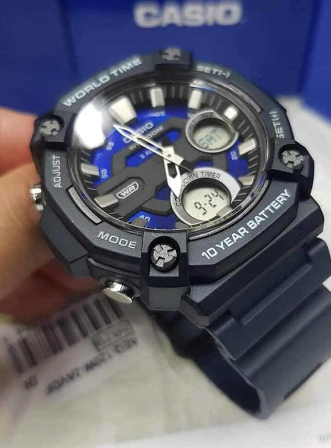 Montre Homme Casio Combinaison analogique-numérique AEQ-120W-2AV - Bracelet Noir en Résine - Résistance à l'eau 10 ATM