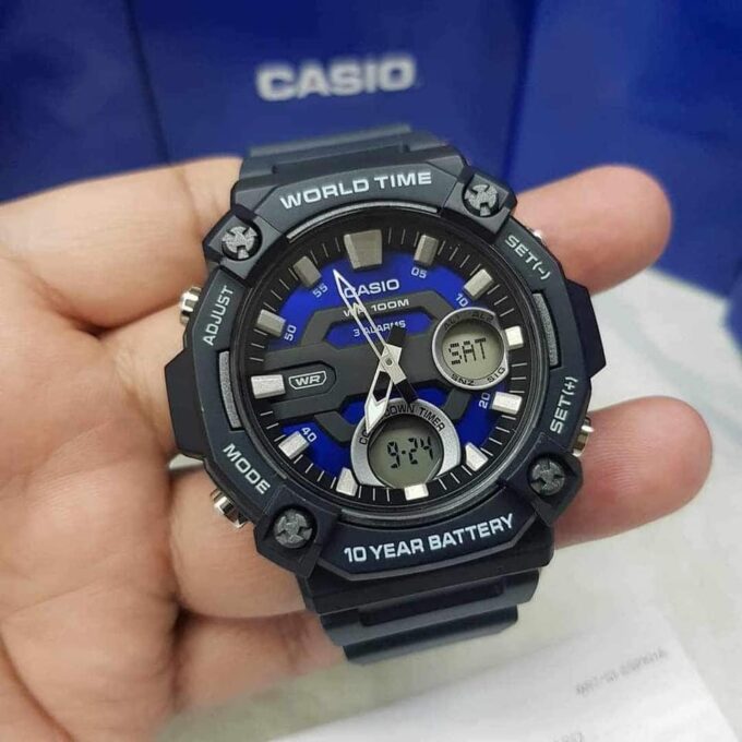 Montre Homme Casio Combinaison analogique-numérique AEQ-120W-2AV - Bracelet Noir en Résine - Résistance à l'eau 10 ATM