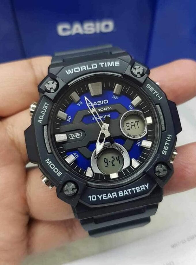 Montre Homme Casio Combinaison analogique-numérique AEQ-120W-2AV - Bracelet Noir en Résine - Résistance à l'eau 10 ATM