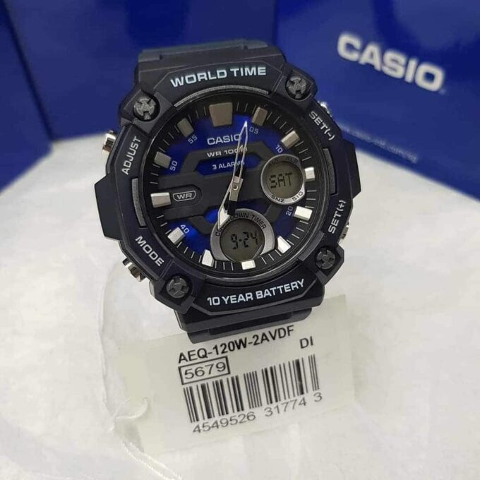 Montre Homme Casio Combinaison analogique-numérique AEQ-120W-2AV - Bracelet Noir en Résine - Résistance à l'eau 10 ATM